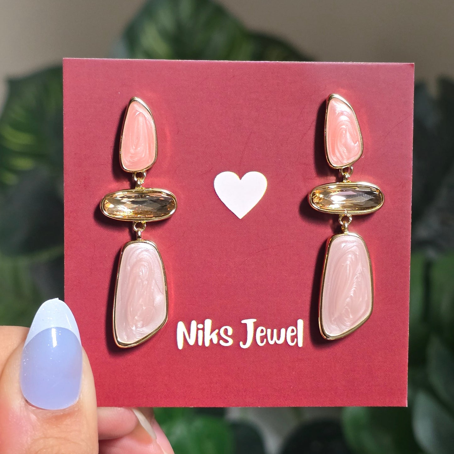 Blush Pink Statement Drop Earrings.