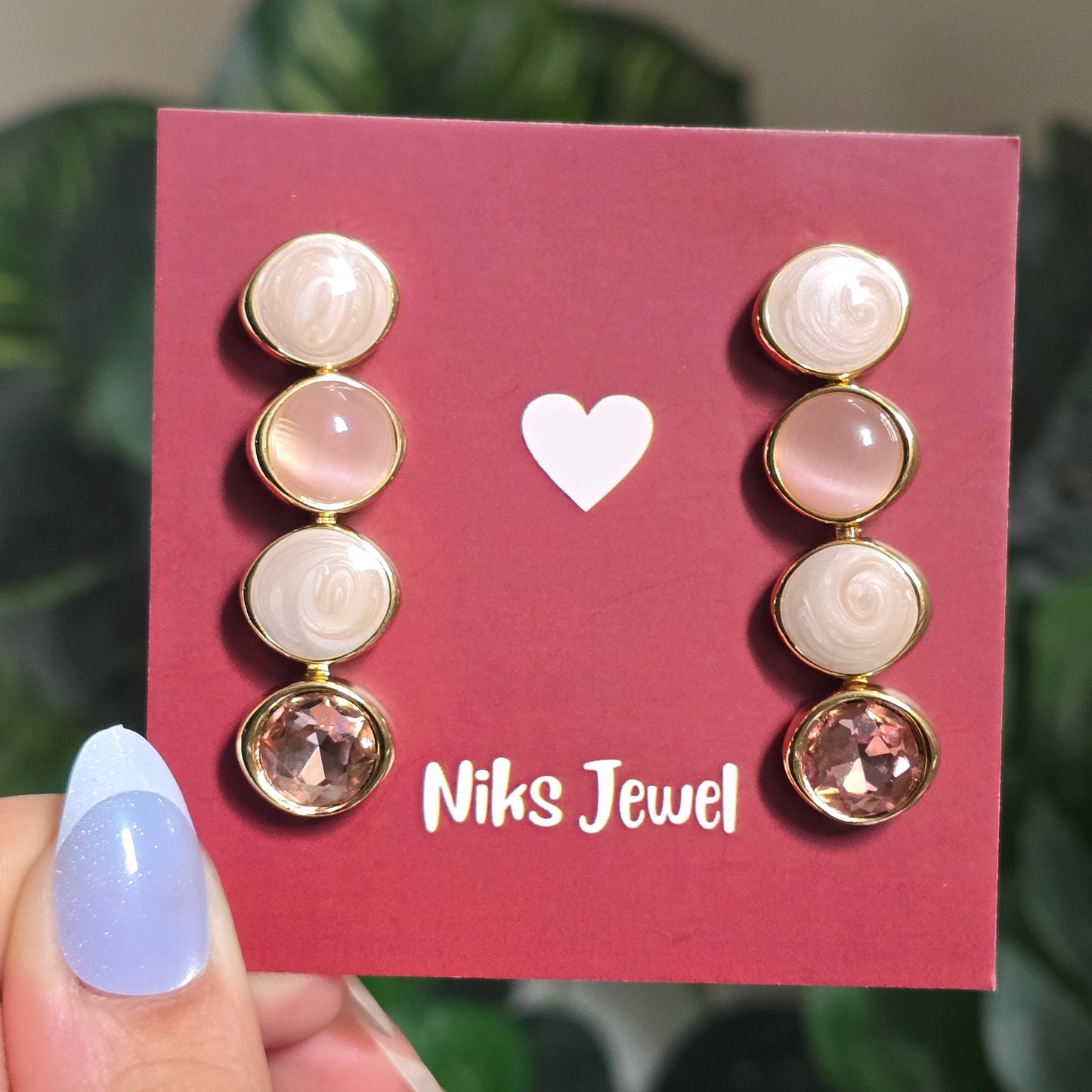 Blush Pink Multi-Stone Drop Earrings ✨