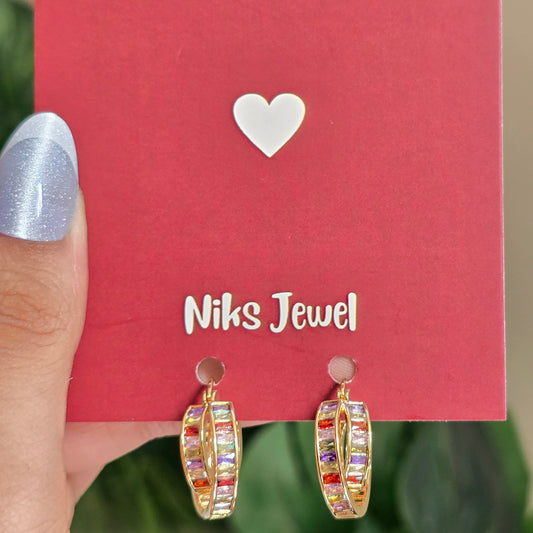 Rainbow Crystal Hoop Earrings.