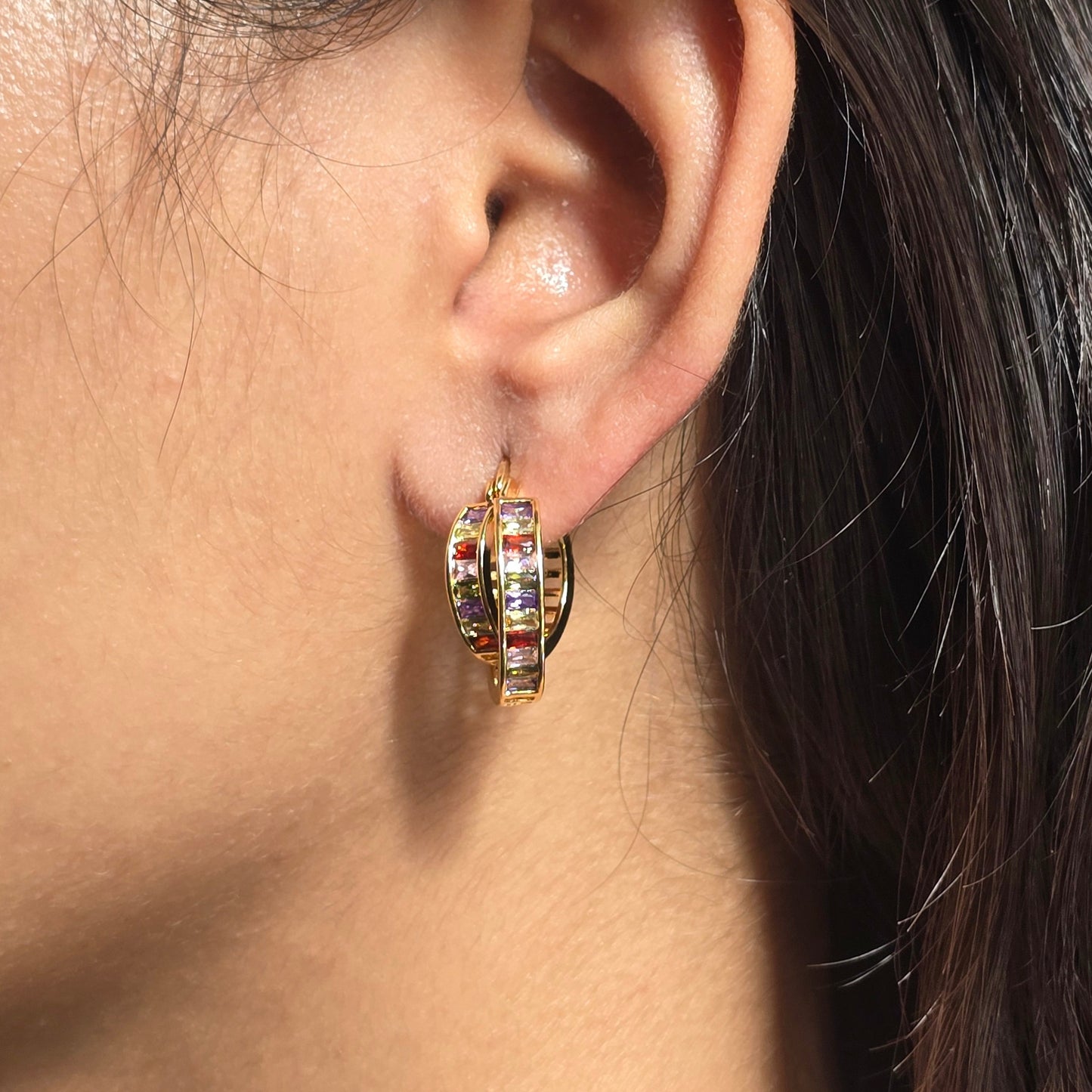 Rainbow Crystal Hoop Earrings.