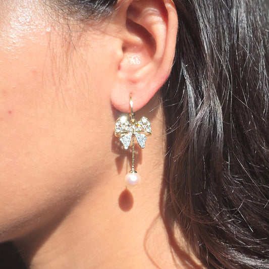 Elegant Bow Pearl Hoop Earrings.