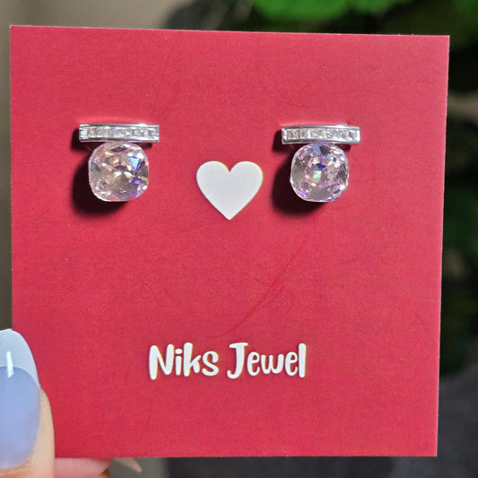 Bar-Top Cushion Cut CZ Studs.