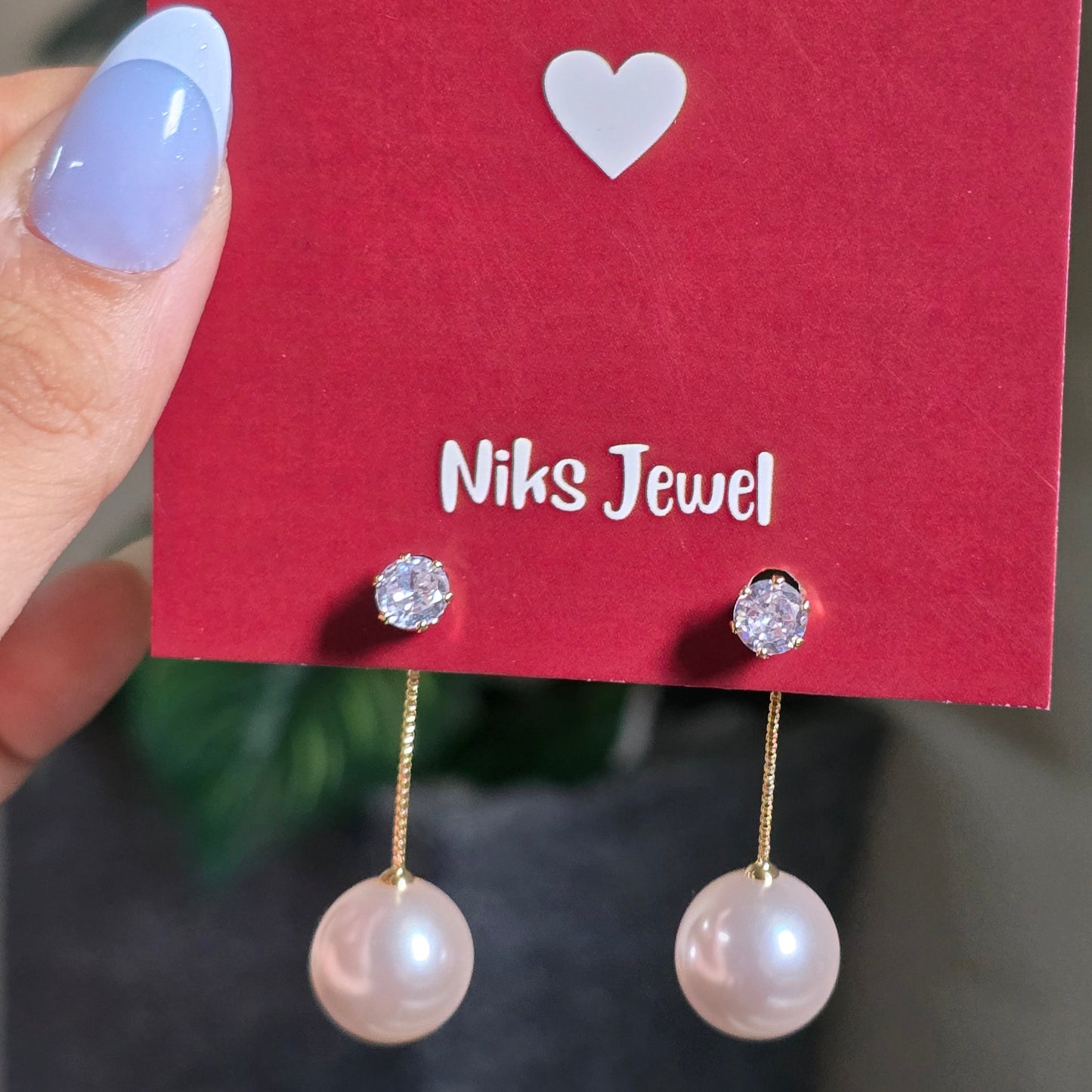 Long Chain Pearl Drop Earrings.