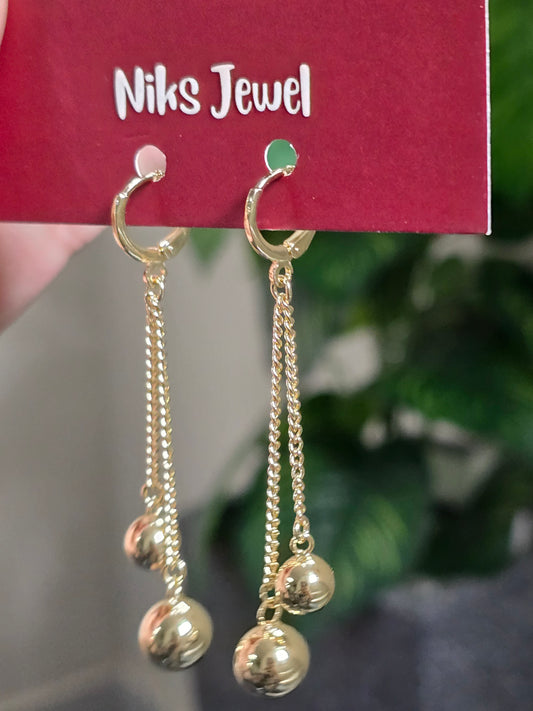 Gold-Tone Double Ball Chain Drop Earrings.