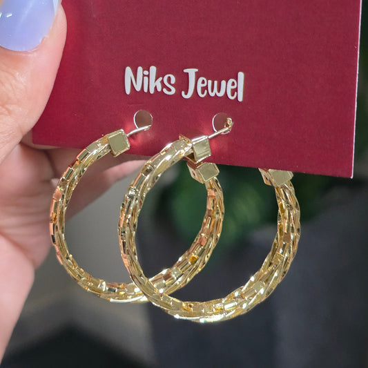 Gold-Plated Textured Round Hoop Earrings.