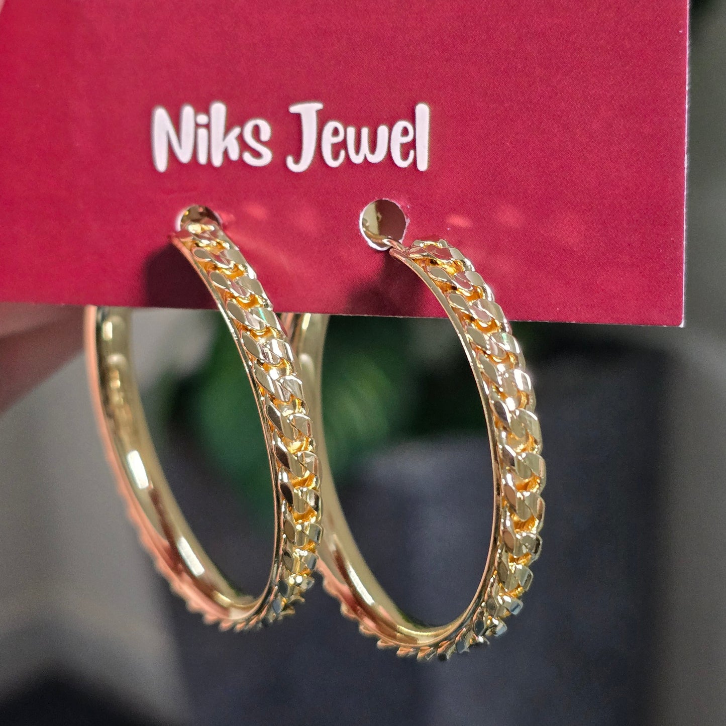Gold-Plated Chain-Link Design Round Hoop Earrings