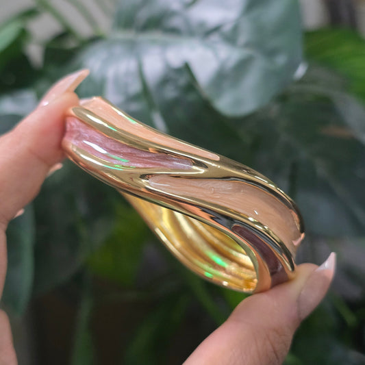 Gold-Plated Enamel Wave Cuff Bangle.