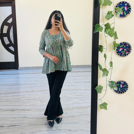 Floral A-line Pure Cotton Top