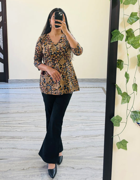 Floral Angrakha Pattern Pure Cotton Top