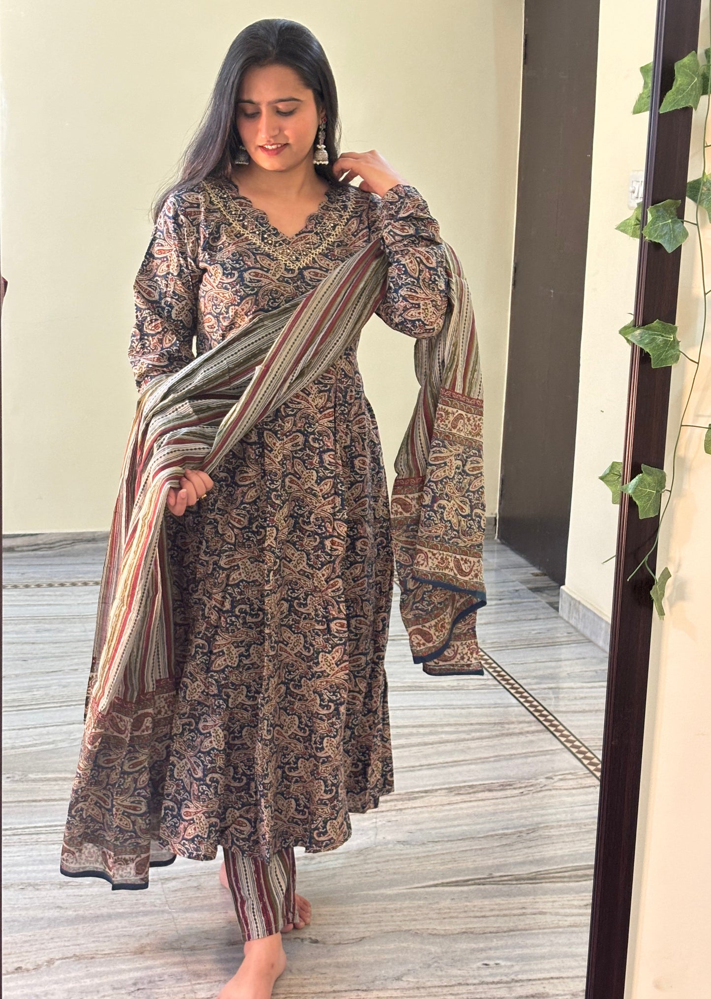 Full-sleeves Pure Cotton Anarkali Set