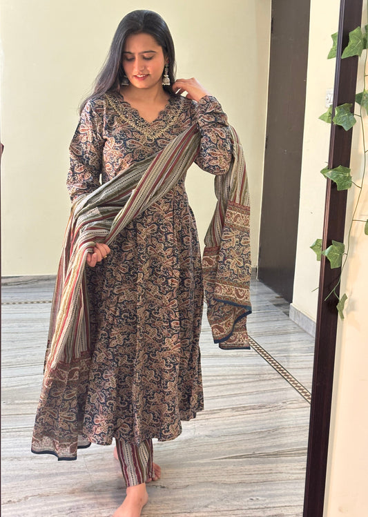 Full-sleeves Pure Cotton Anarkali Set