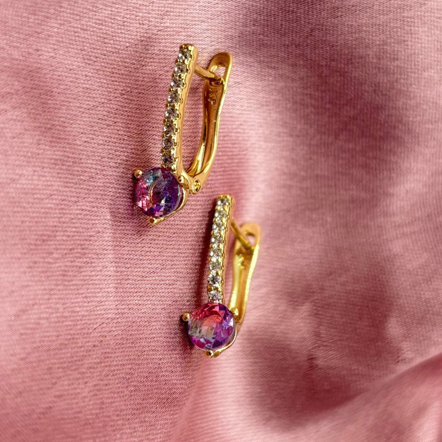 Pink Stone Elegance Hoops