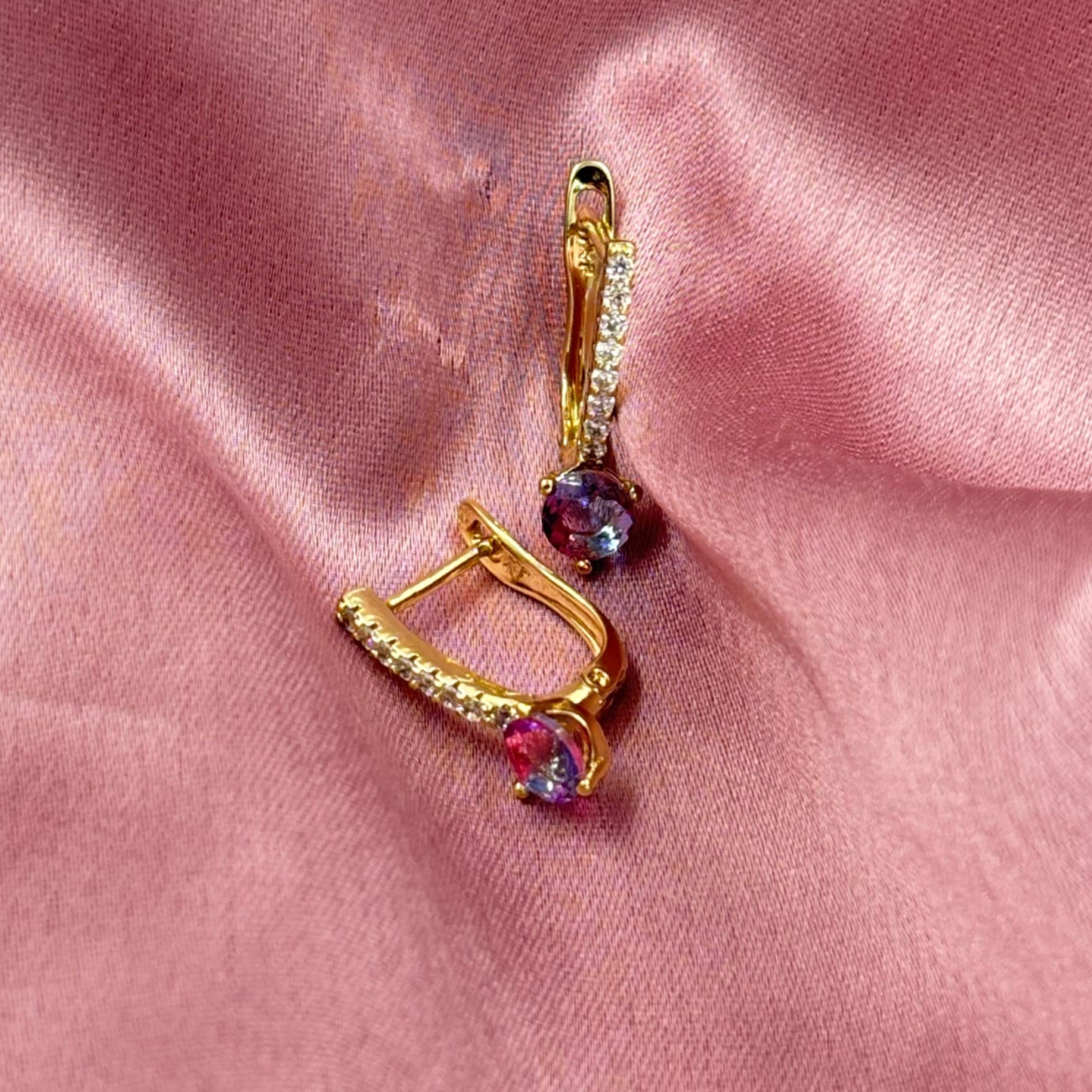 Pink Stone Elegance Hoops