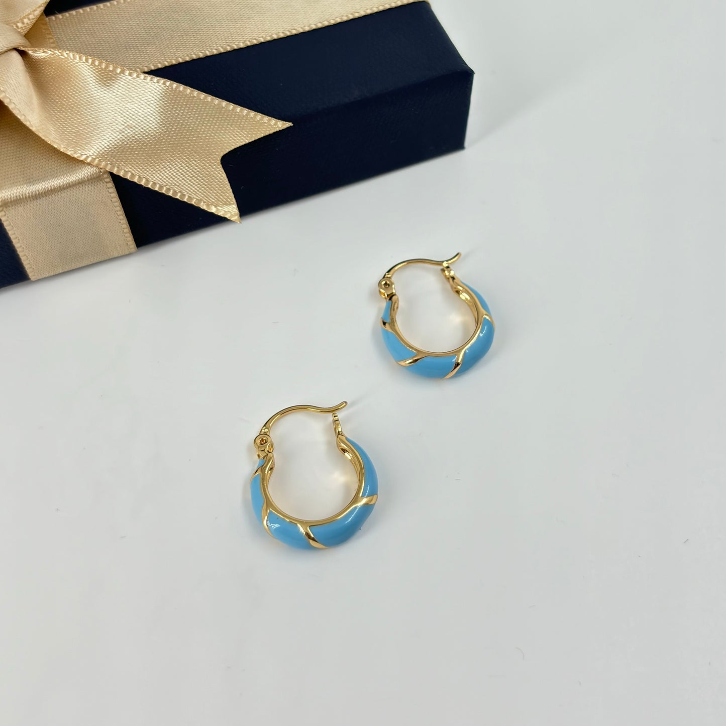 Blue Enamel Hoop Earrings