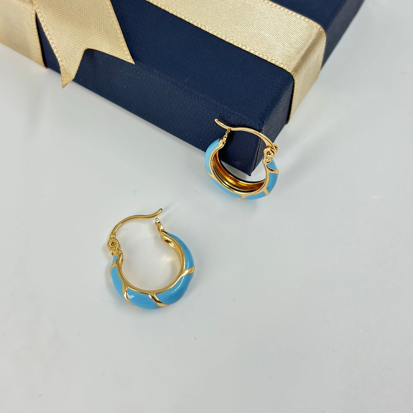 Blue Enamel Hoop Earrings