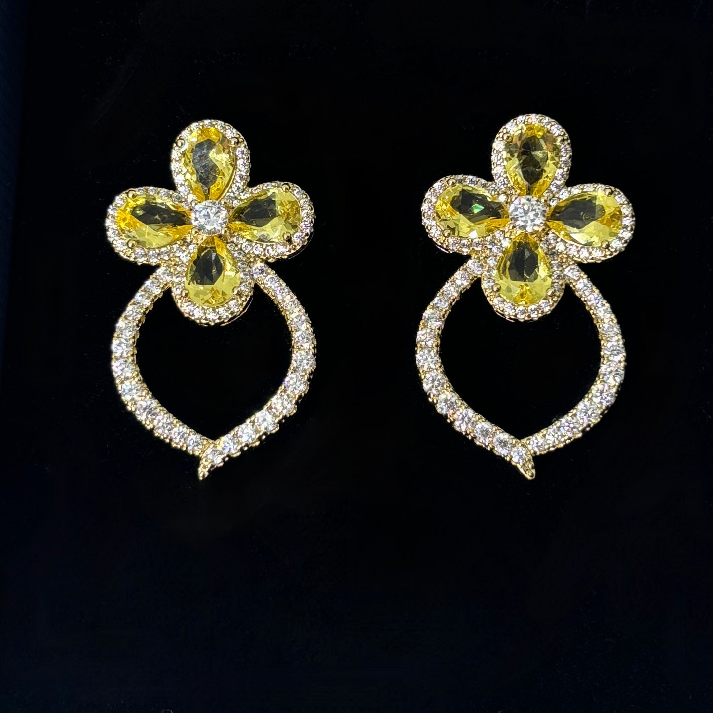Yellow Crystal Floral Drop Earrings