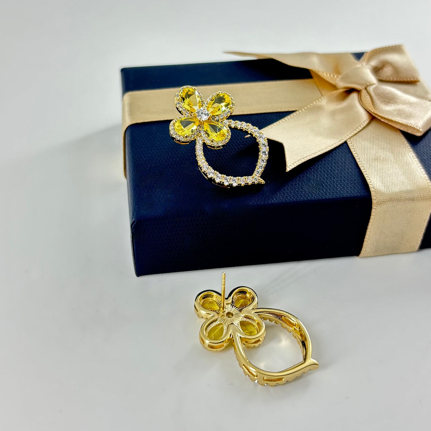 Yellow Crystal Floral Drop Earrings