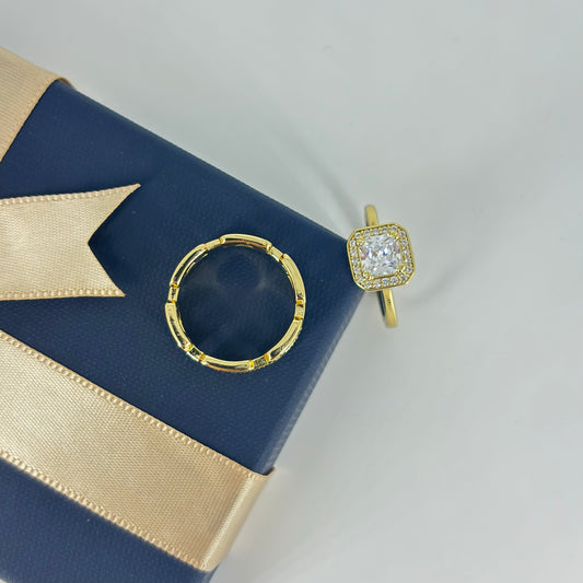 Solitaire & Chain-Link Ring Combo Set