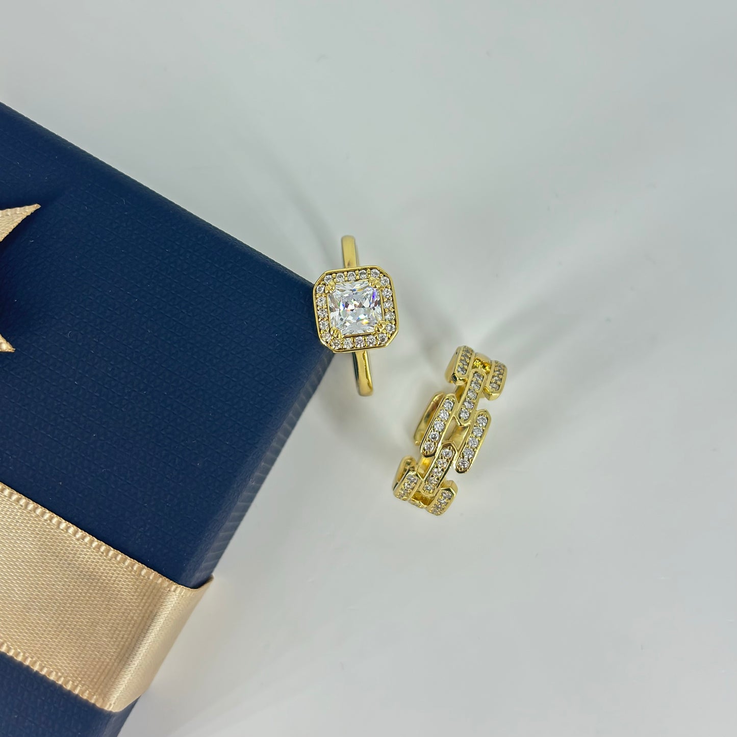 Solitaire & Chain-Link Ring Combo Set