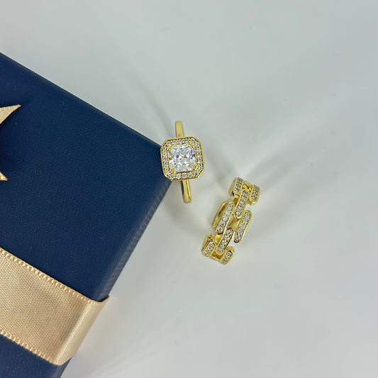 Solitaire & Chain-Link Ring Combo Set