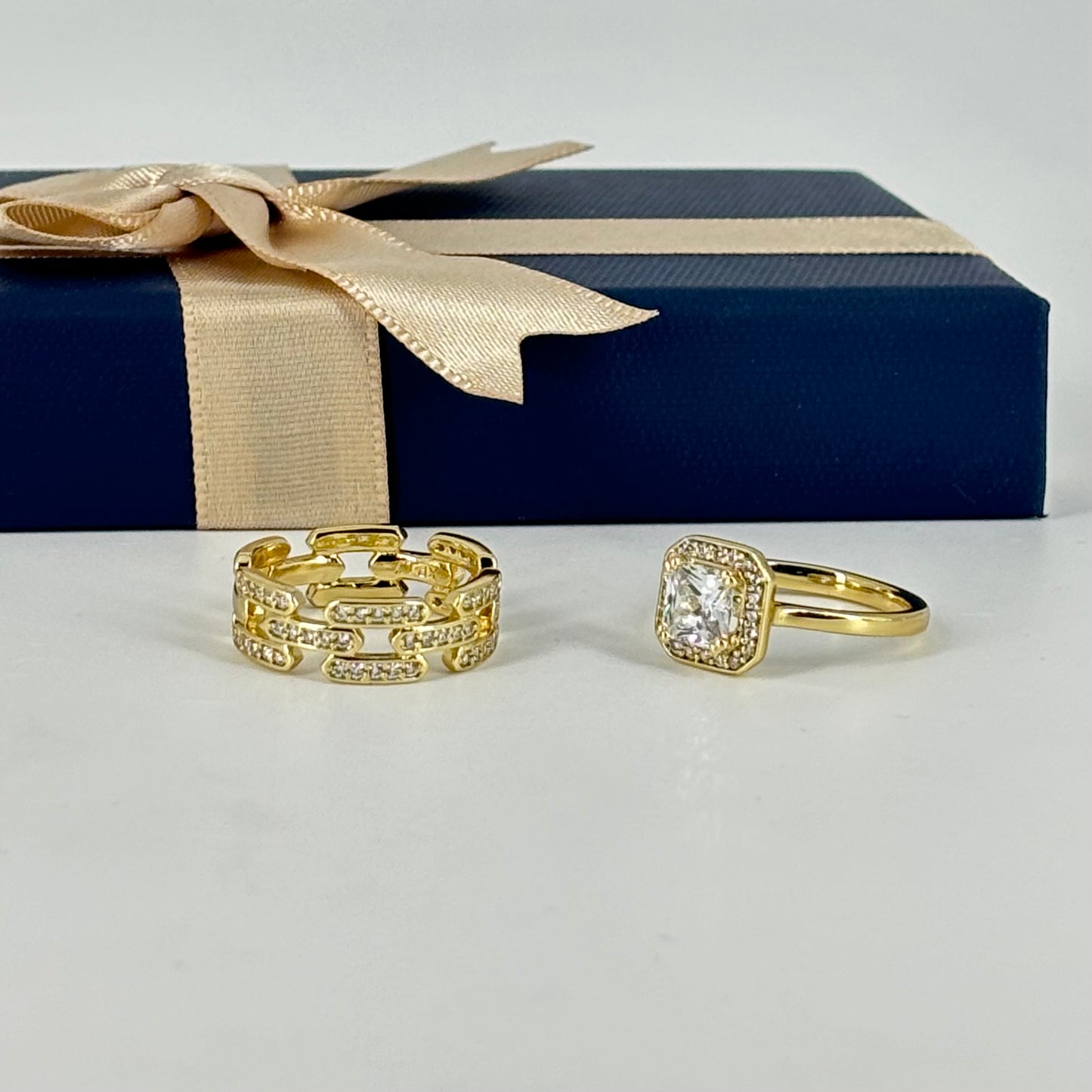 Solitaire & Chain-Link Ring Combo Set