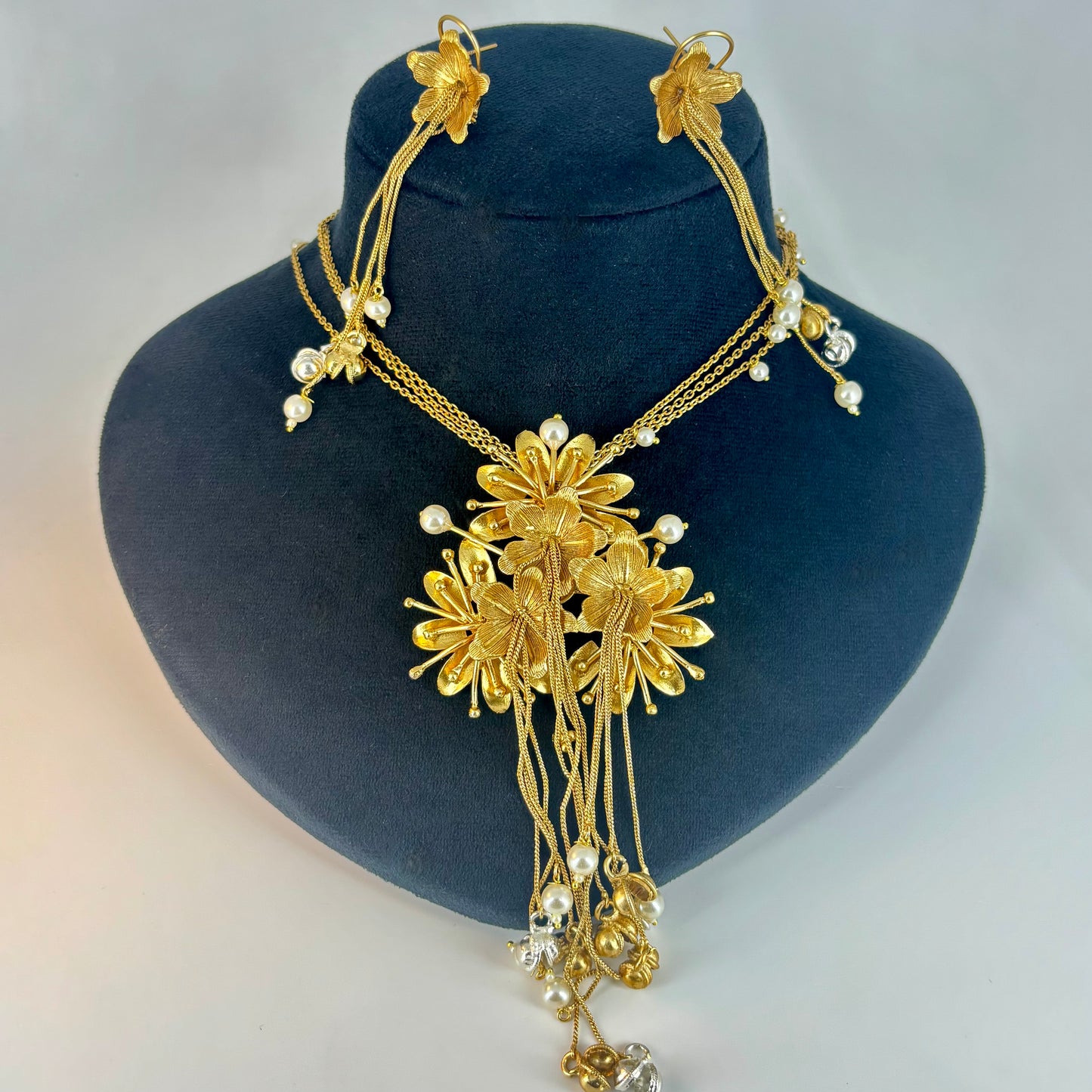Floral Cascade Gold-Plated Necklace Set