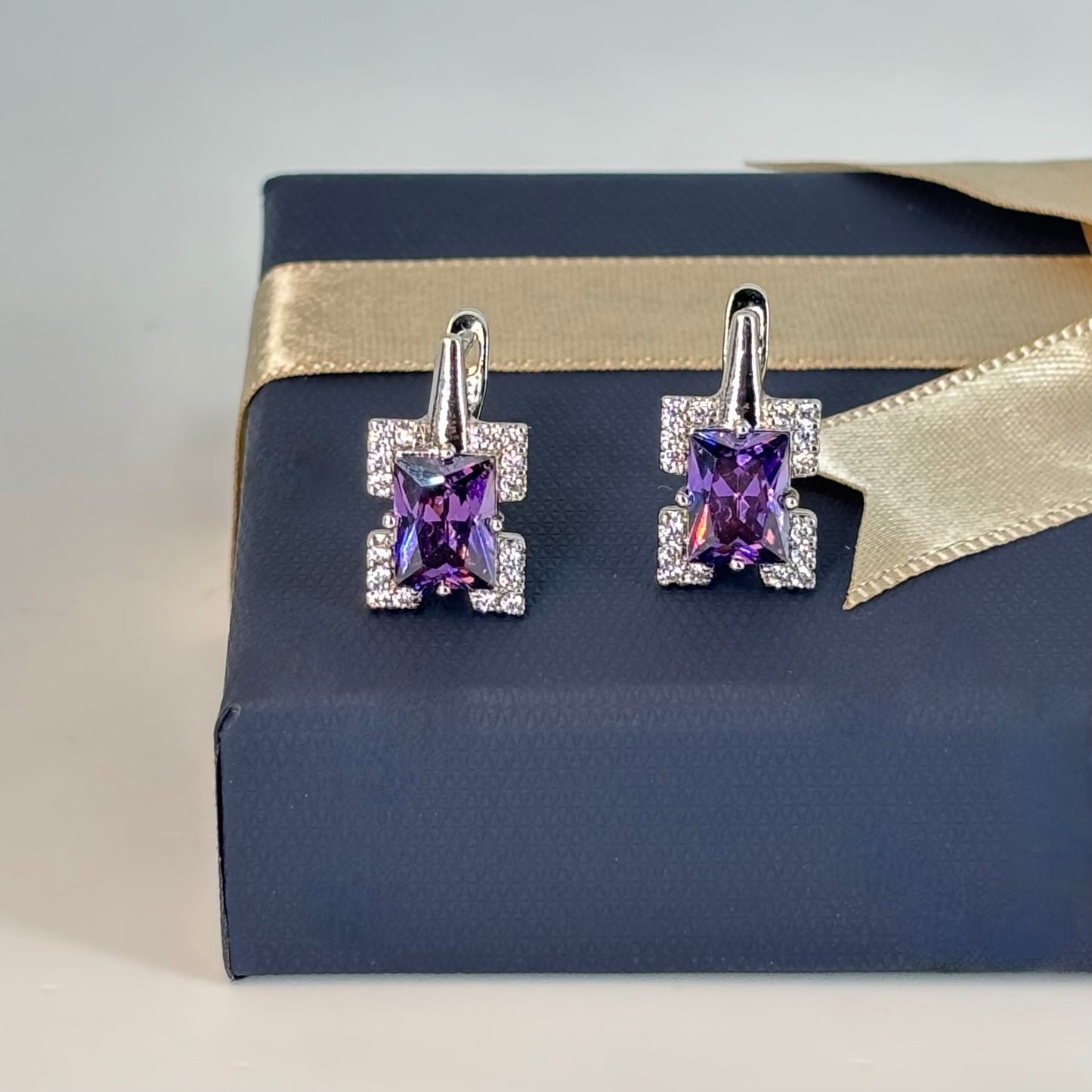 Regal Amethyst Silver Drop Earrings