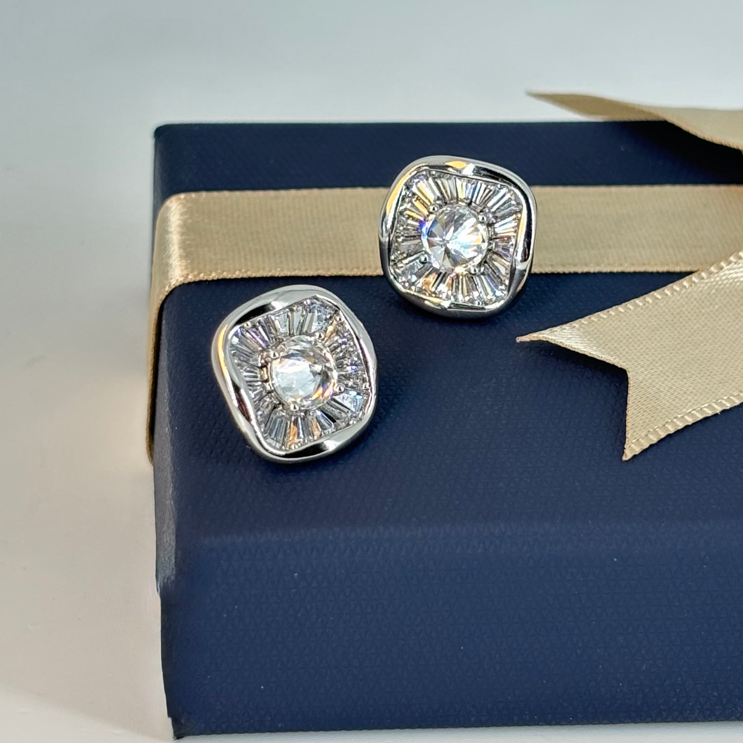 Silver-Plated Baguette Stud Earrings