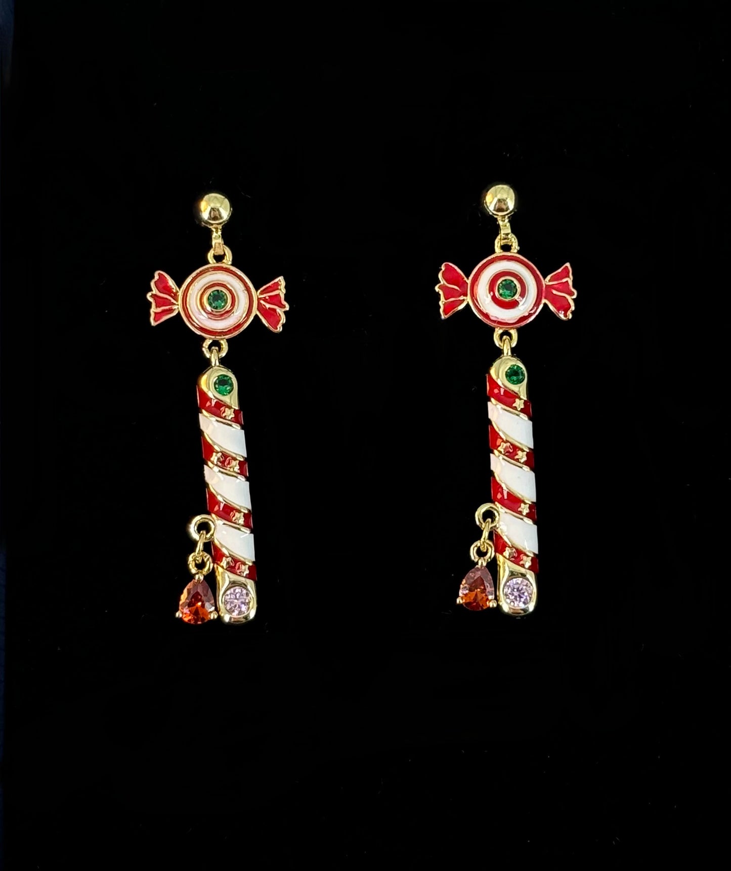 Gold-Plated Candy Cane Earrings