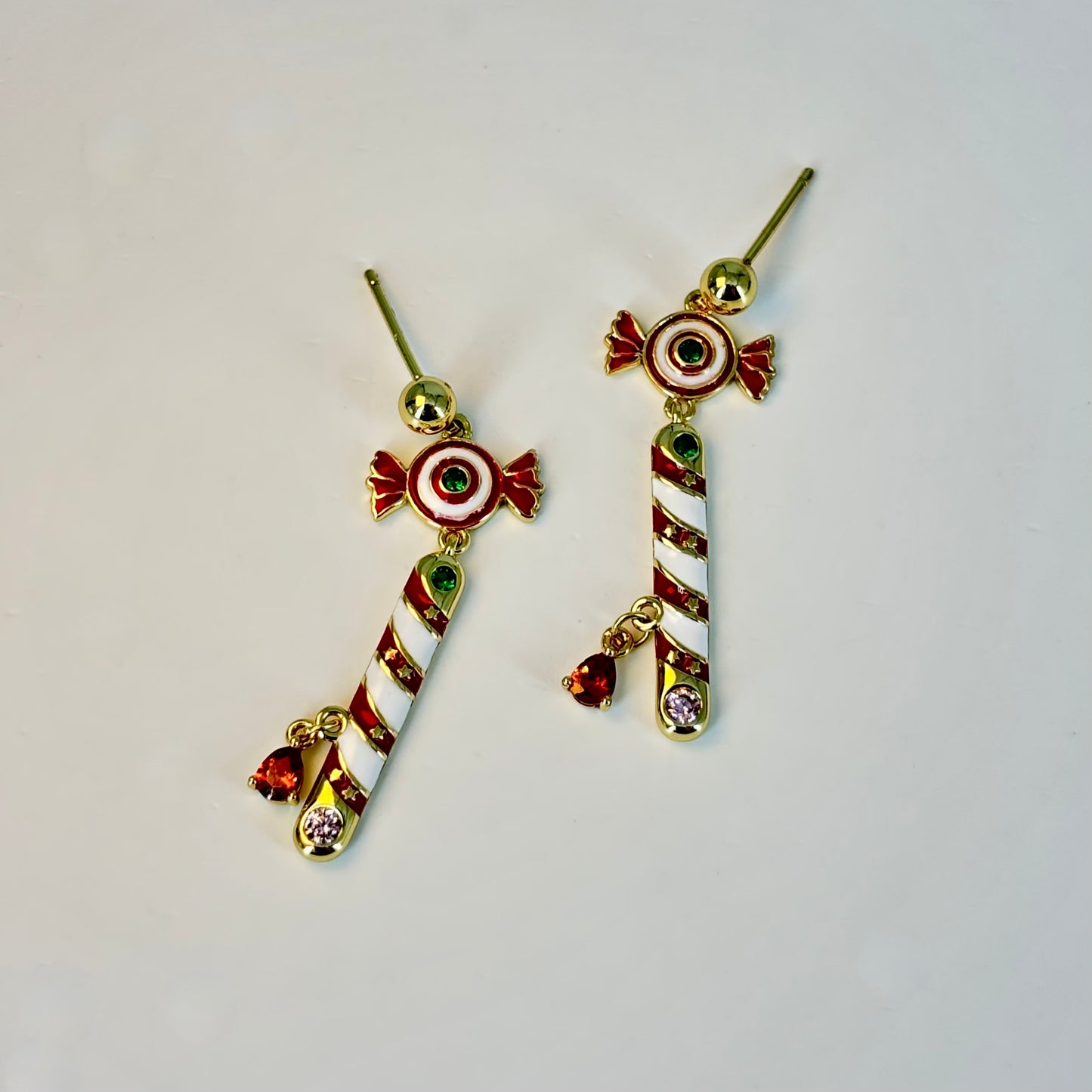 Gold-Plated Candy Cane Earrings