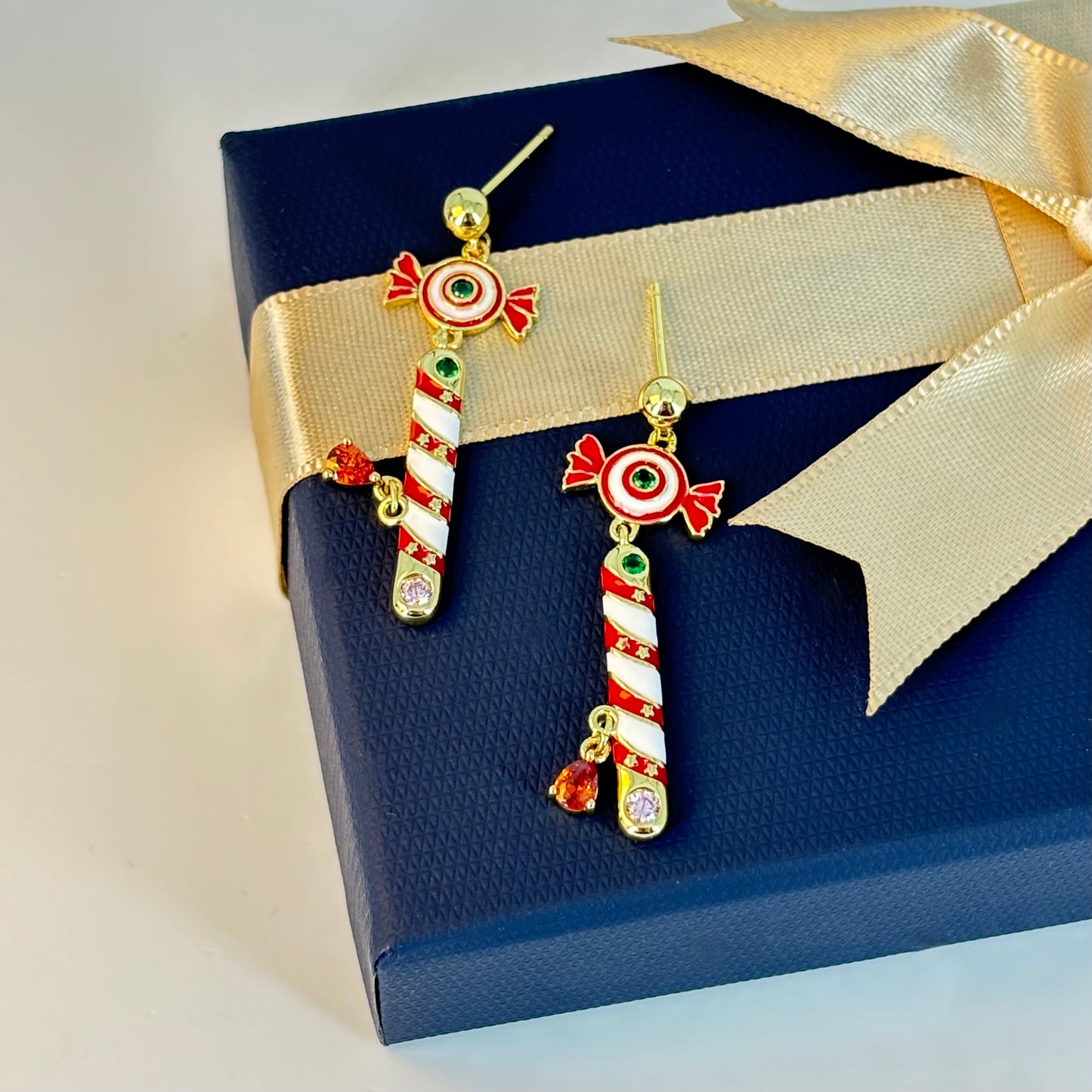 Gold-Plated Candy Cane Earrings