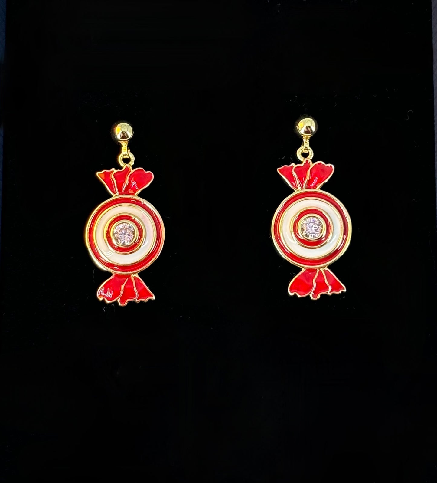Gold-Plated Red & White Candy Earrings