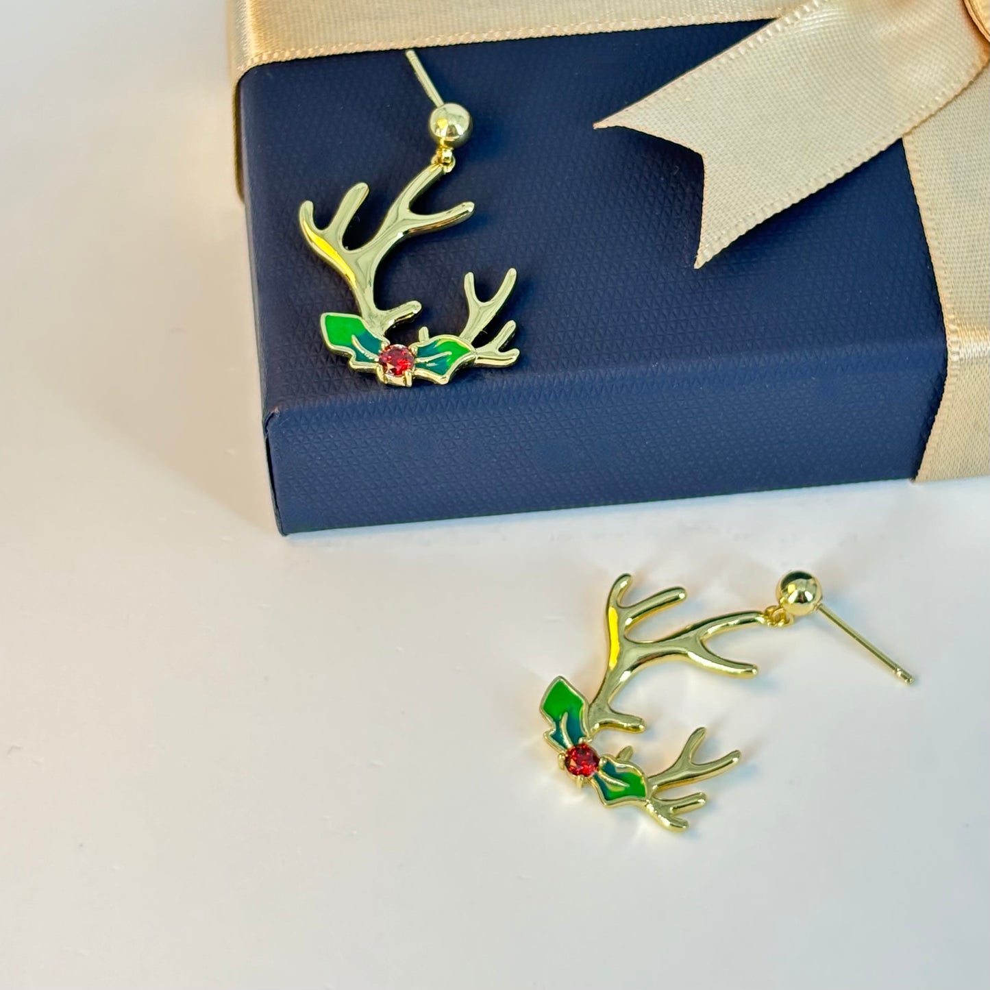 Gold-Plated Reindeer Antler Earrings