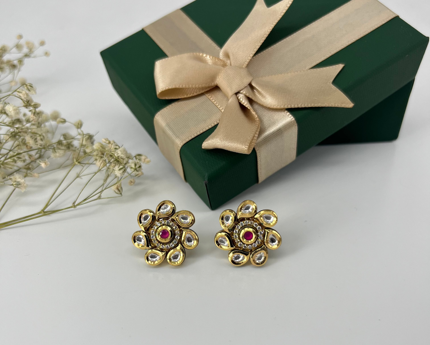 ruby kundan floral stud