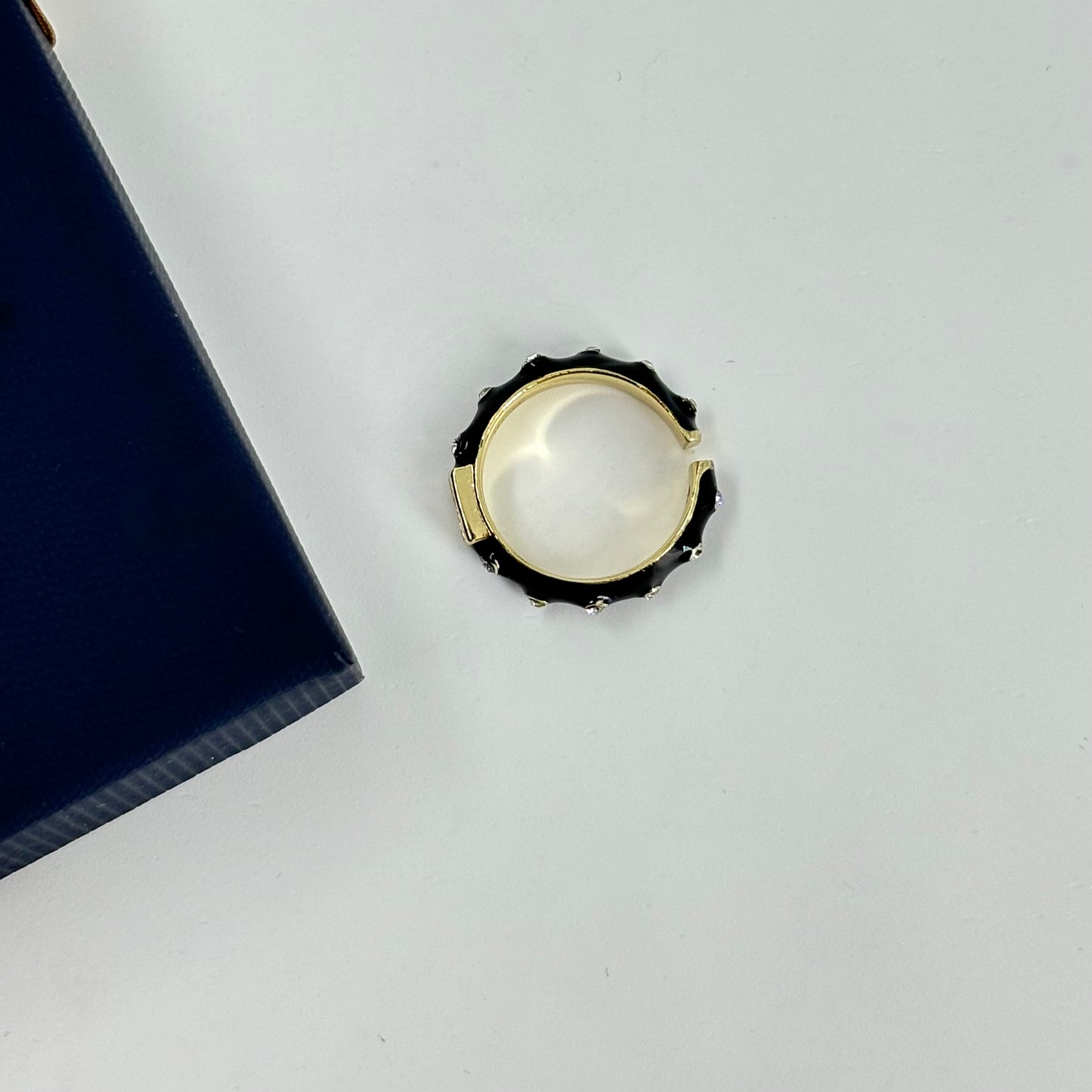 Elegant Black Enamel & Gold-Plated Ring