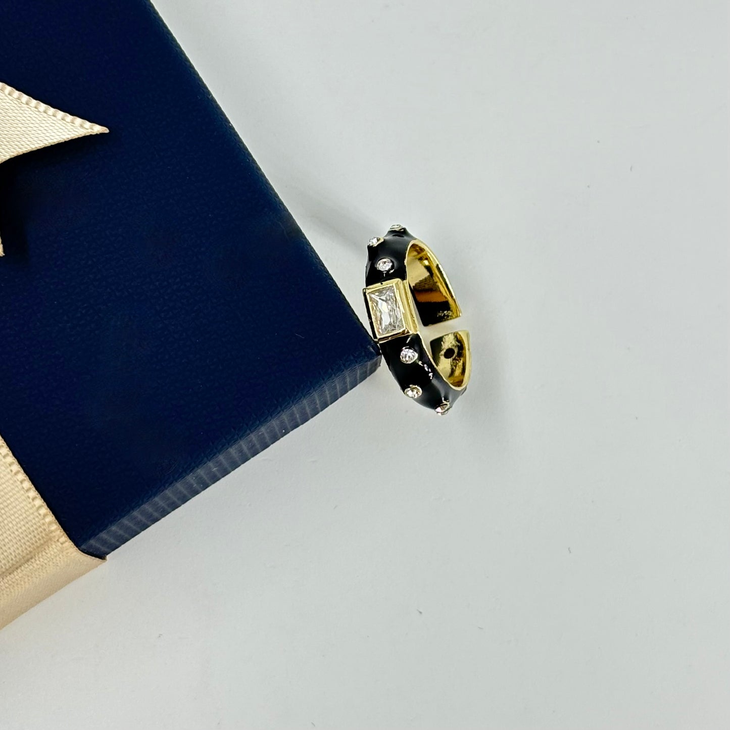 Elegant Black Enamel & Gold-Plated Ring