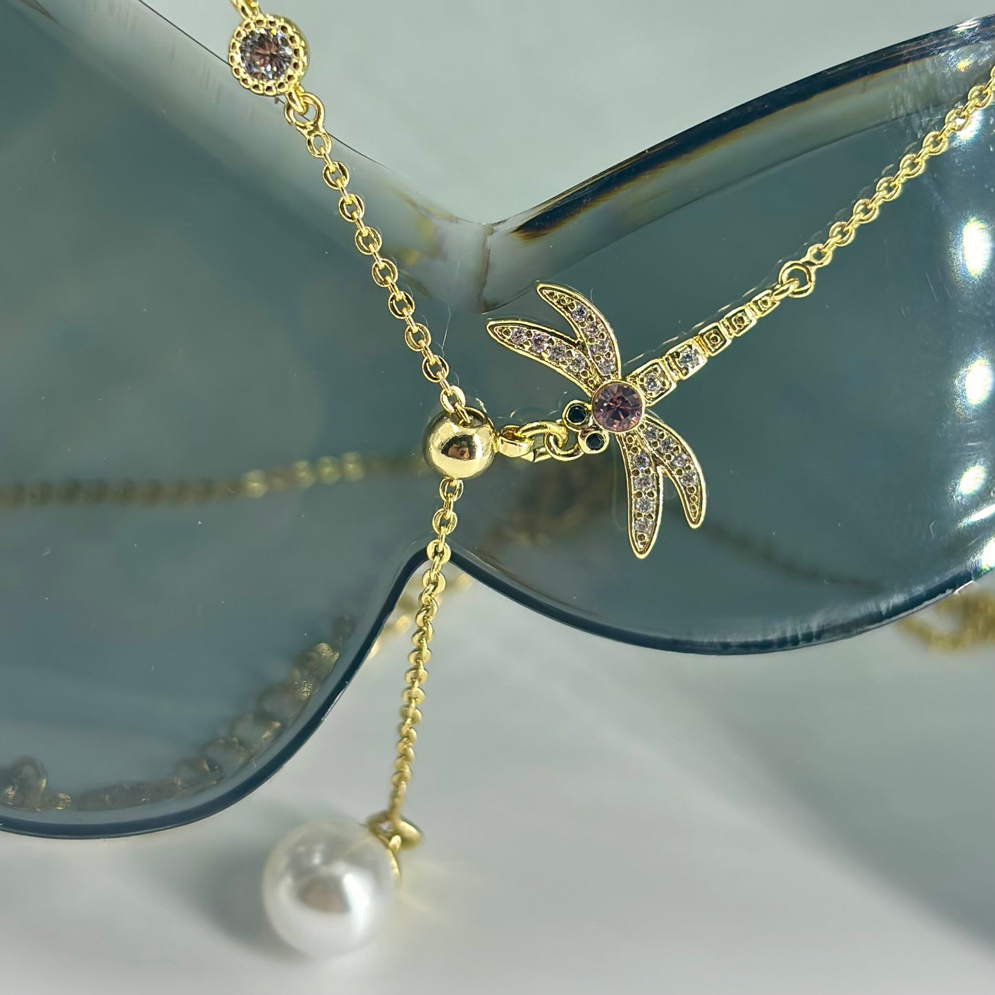 Gold-Plated Palm & Pearl Lariat Necklace