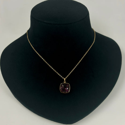 Gold-Plated Cushion-Cut Crystal Pendant Chain