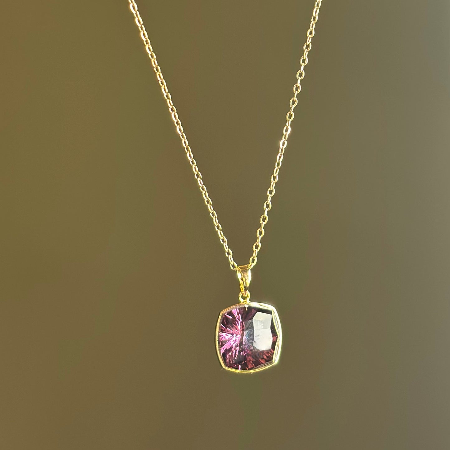 Gold-Plated Cushion-Cut Crystal Pendant Chain