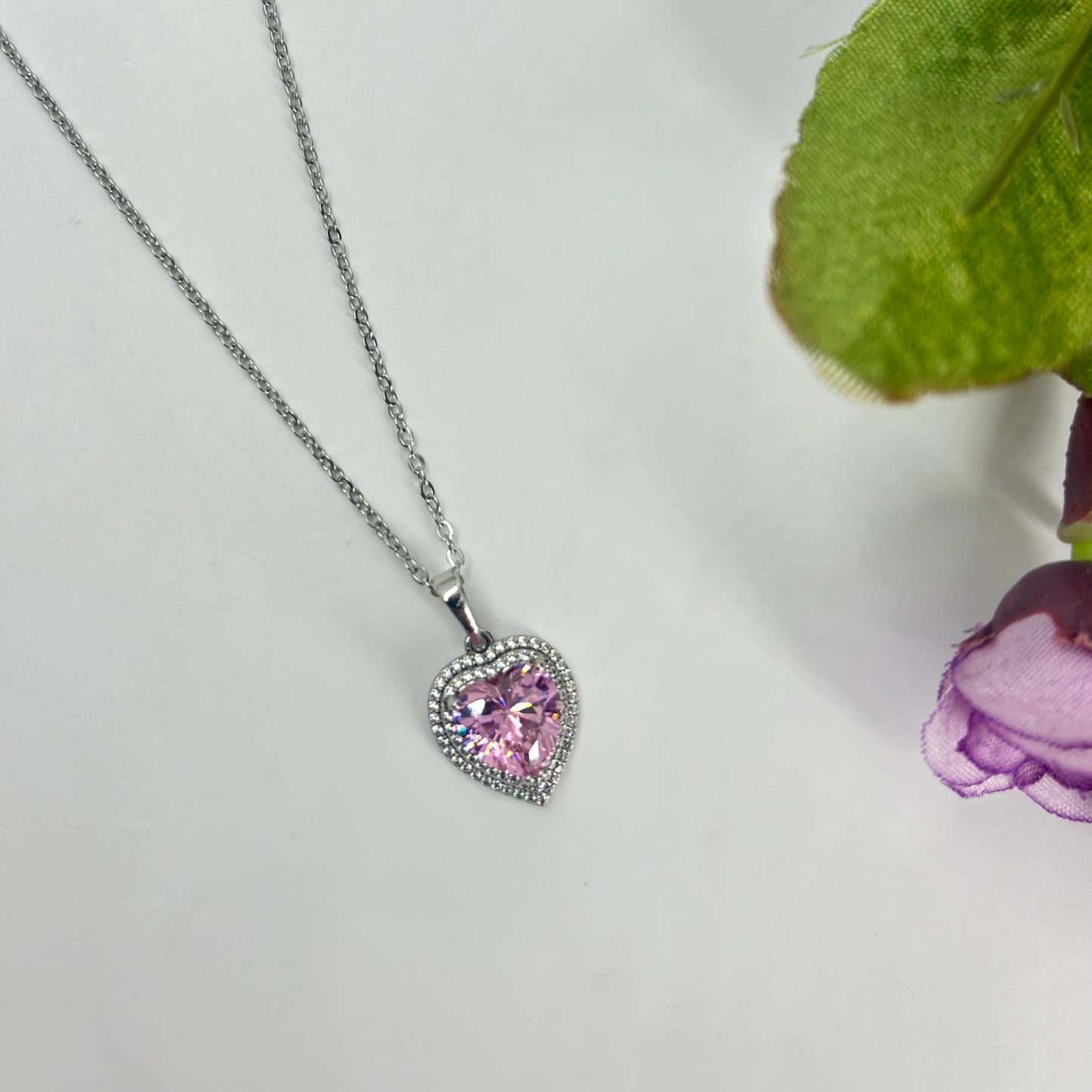 Pink Heart Pendant Necklace