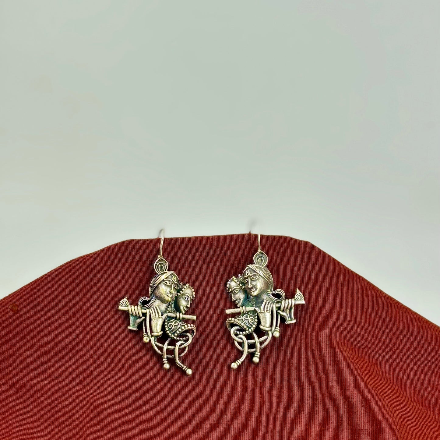 Radha Krishna Oxidized Silver Earrings