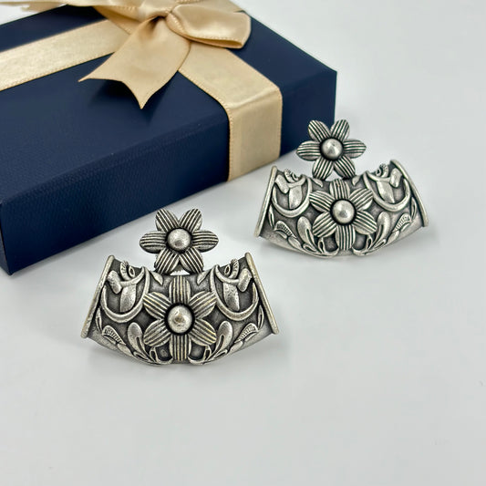 Floral Heritage: Oxidized Silver Studs