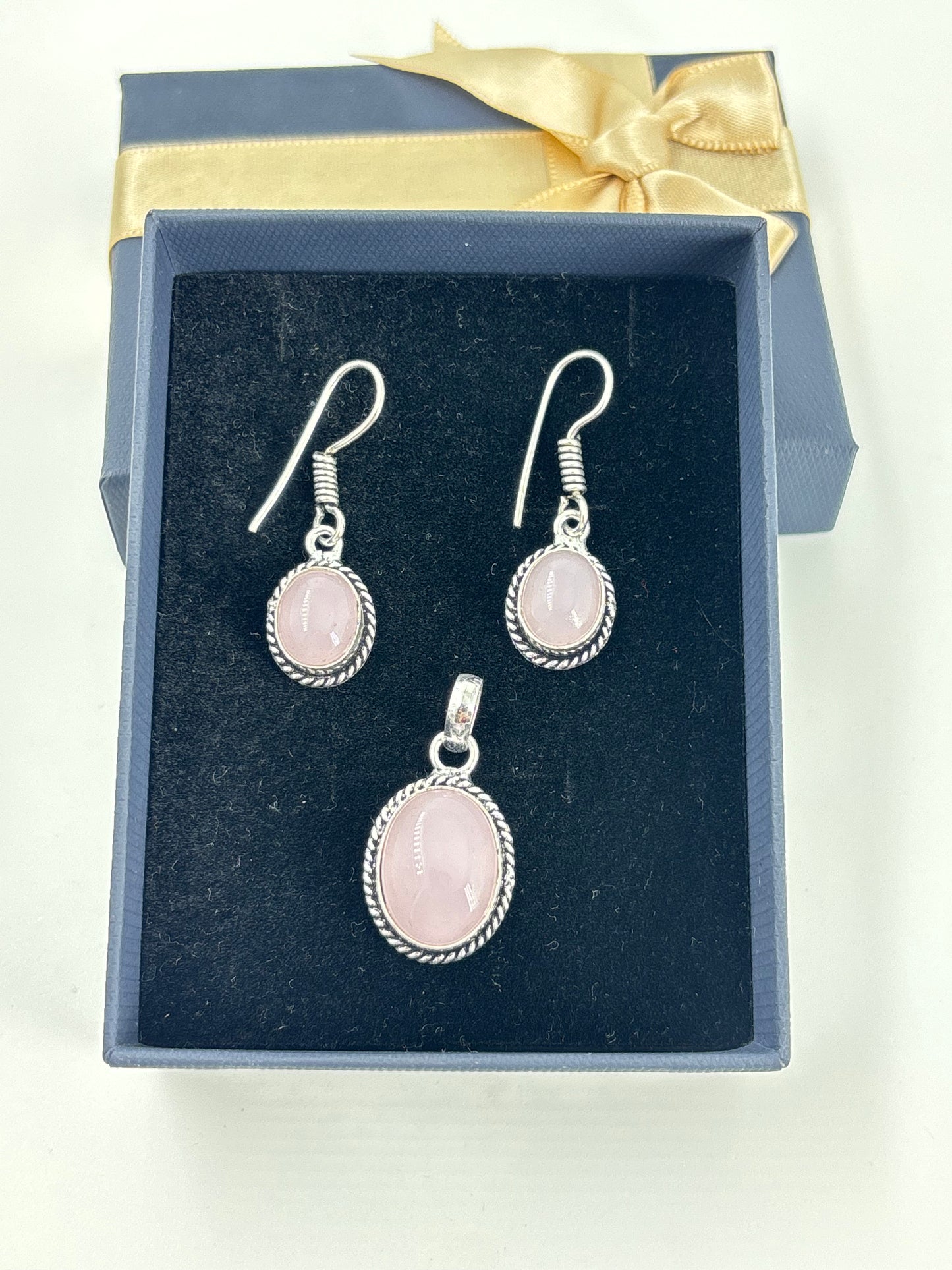 Natural Pink Chalcedony stone pendant & earring set