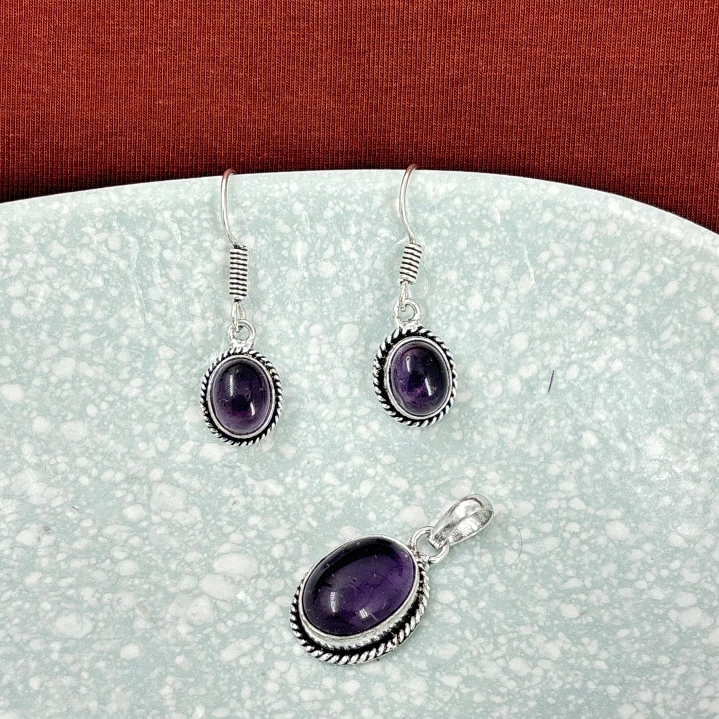 Natural Amethyst stone pendant & earring set