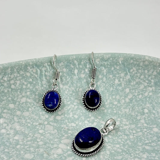 Natural  Lapis Lazuli stone pendant & earring set
