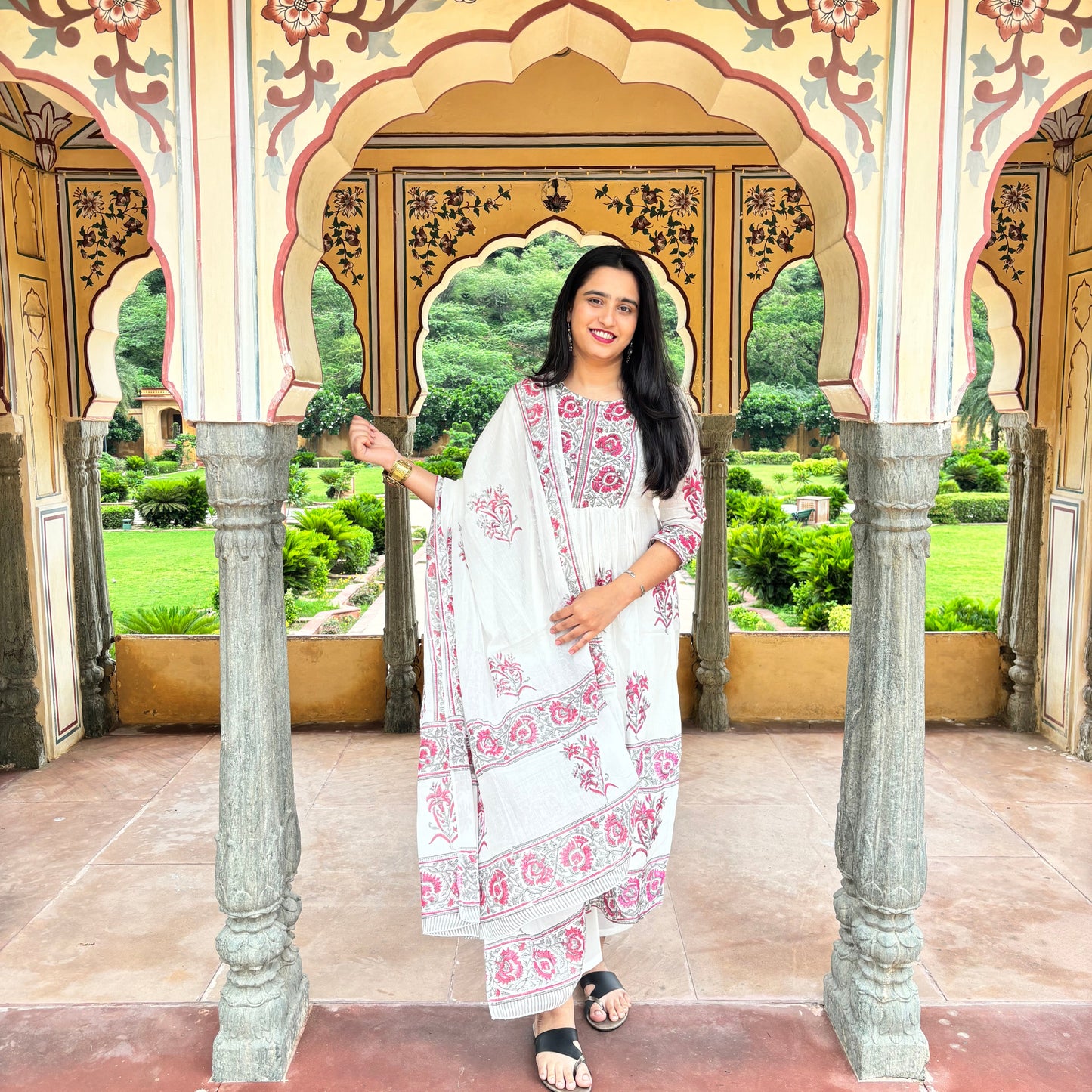 Mul-mul Cotton Block Printed Suit