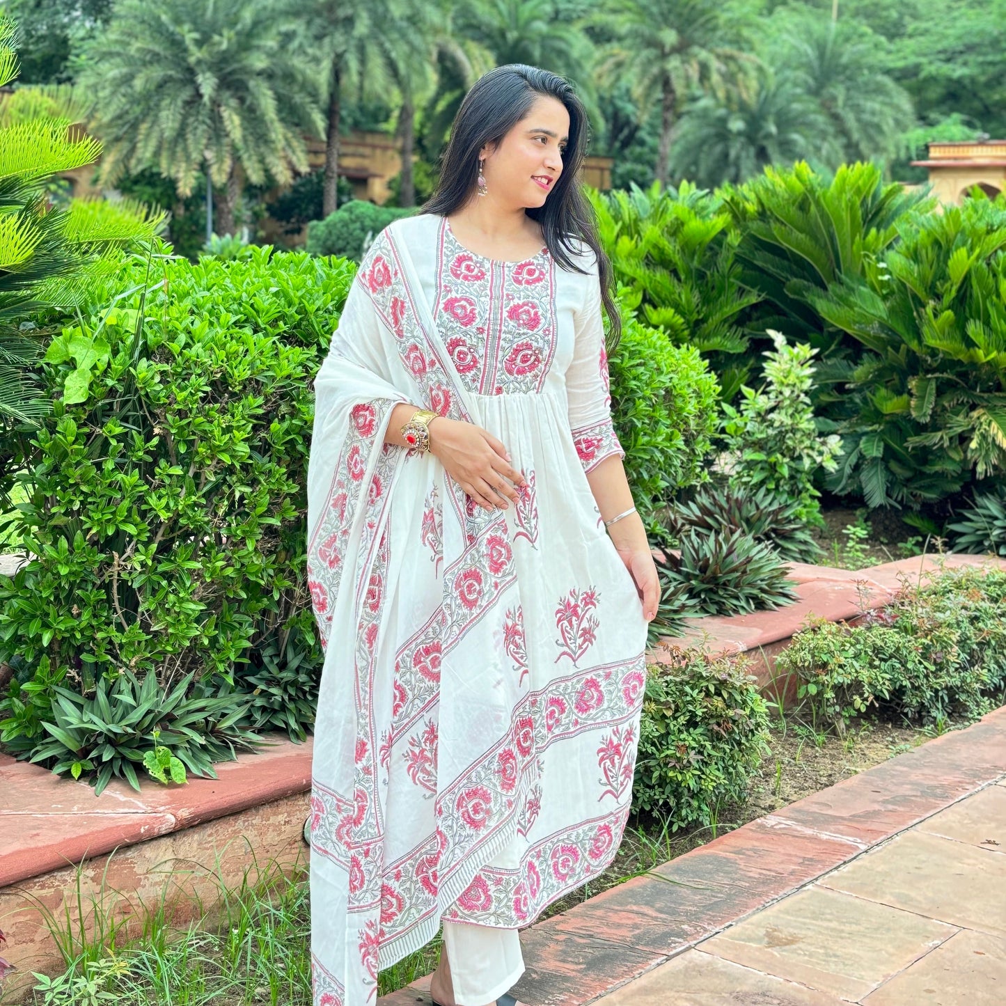 Mul-mul Cotton Block Printed Suit