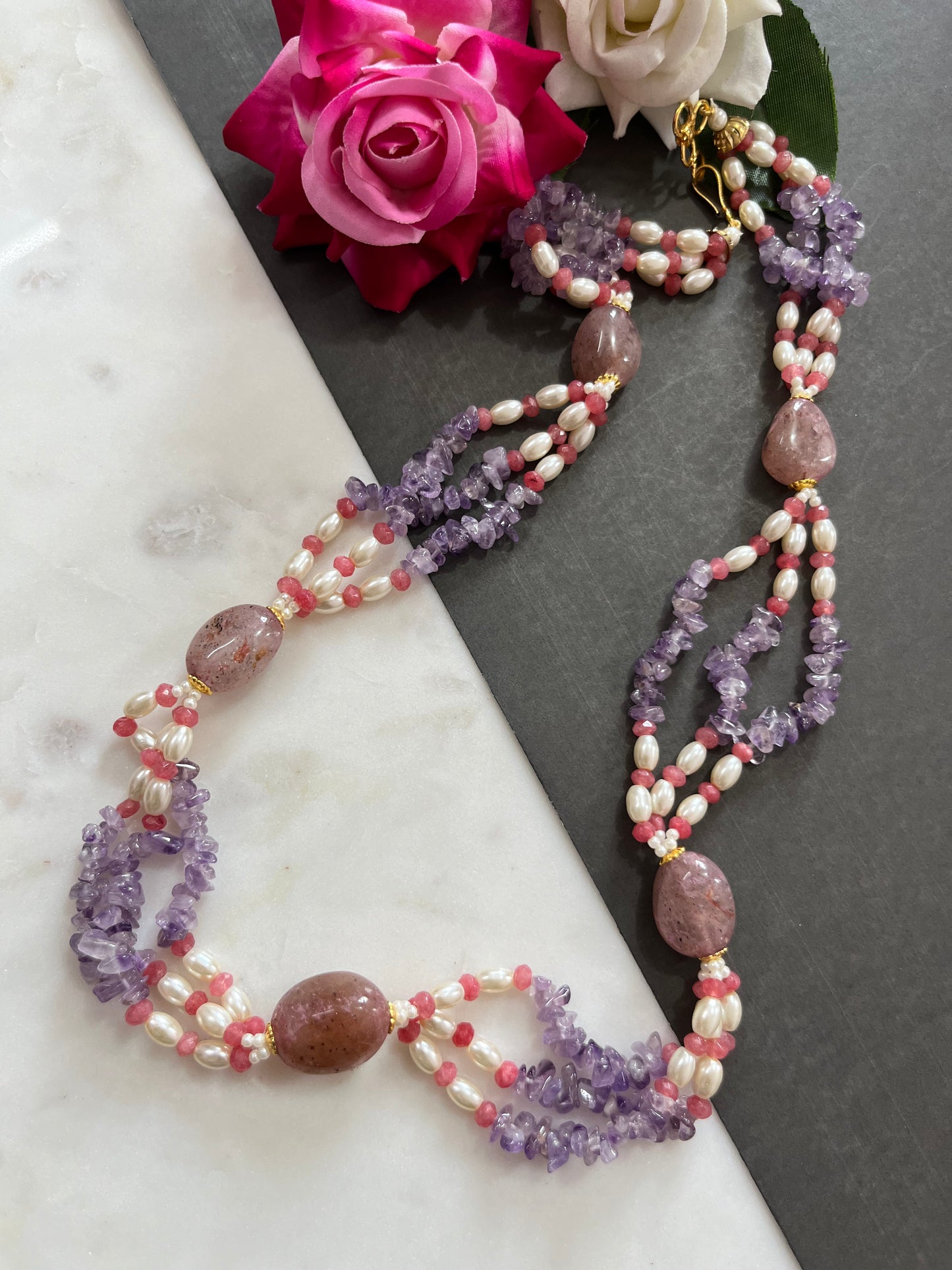 Uncut Stone Pearl Necklace