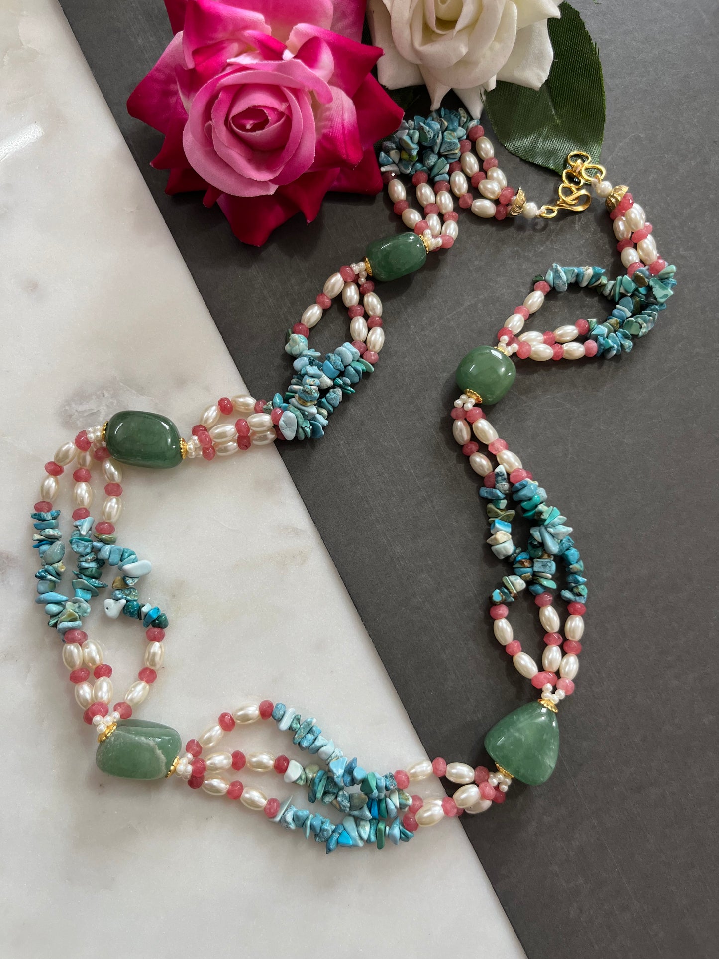 Uncut Stone Pearl Necklace