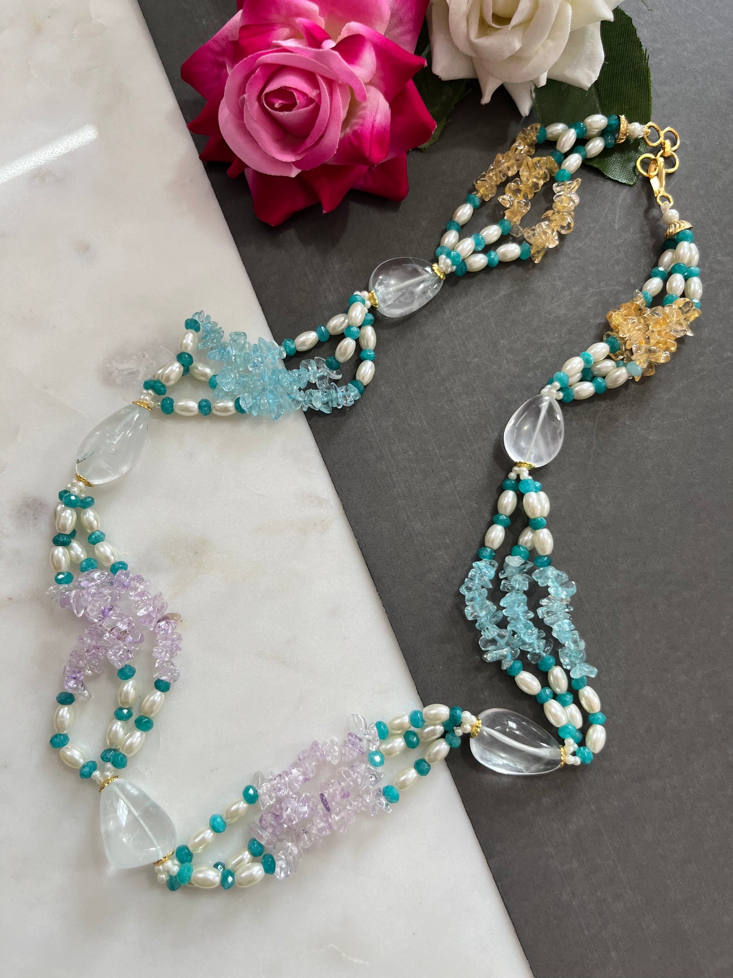 Uncut Stone Pearl Necklace